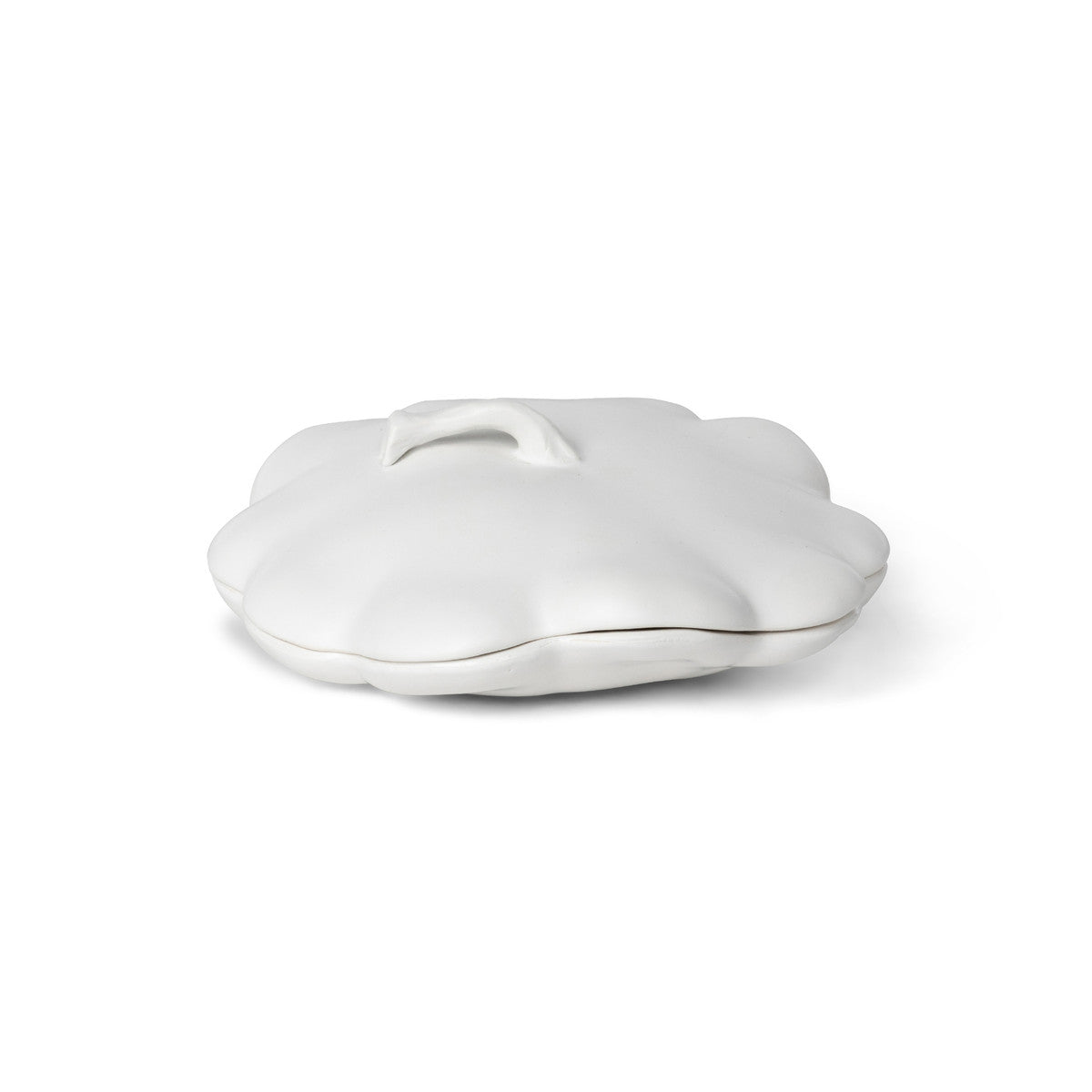 Matte White Lidded Ceramic Pumpkin Bowl Small