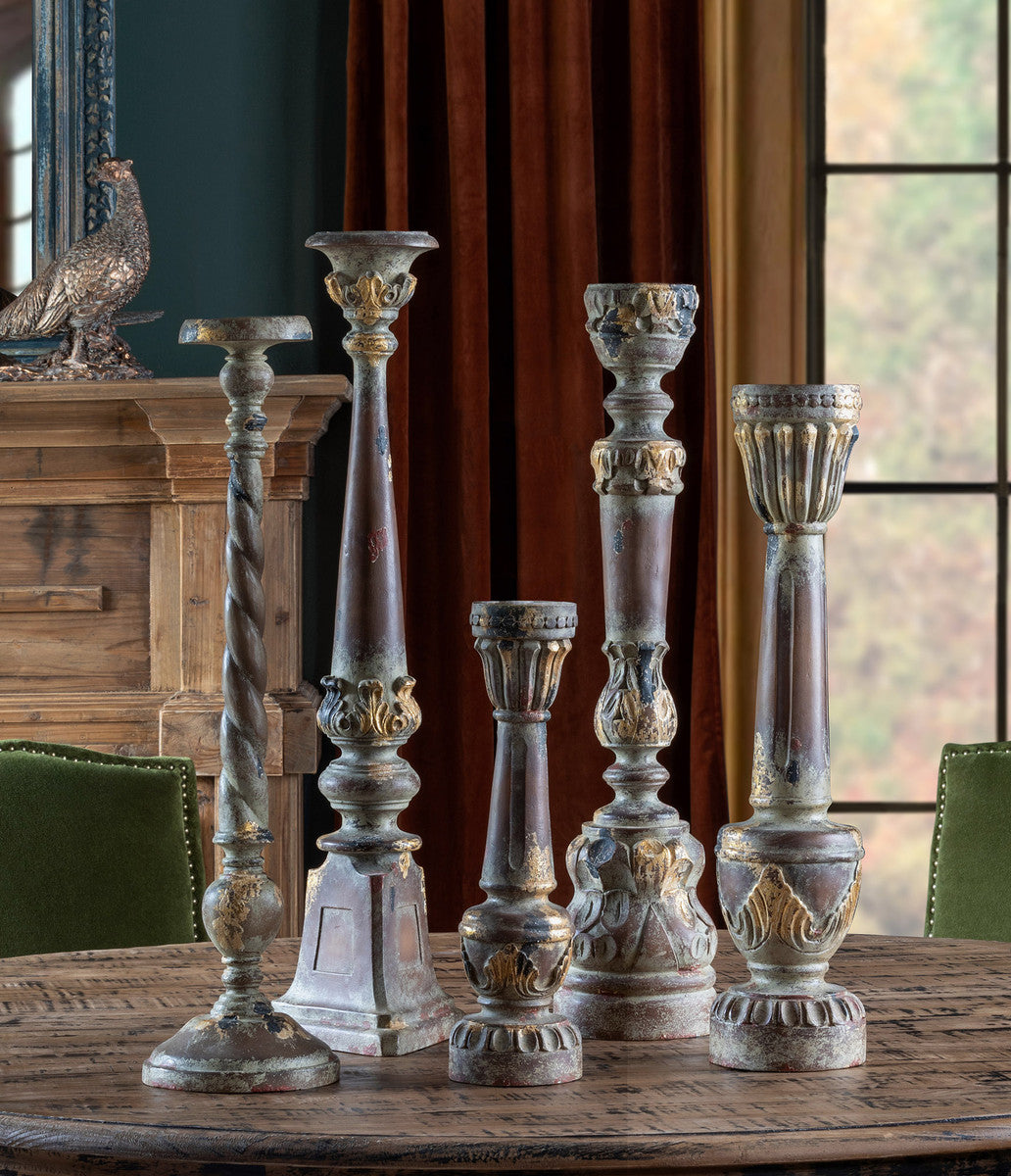 Delgado Carved Wood Candle Holder, 16"