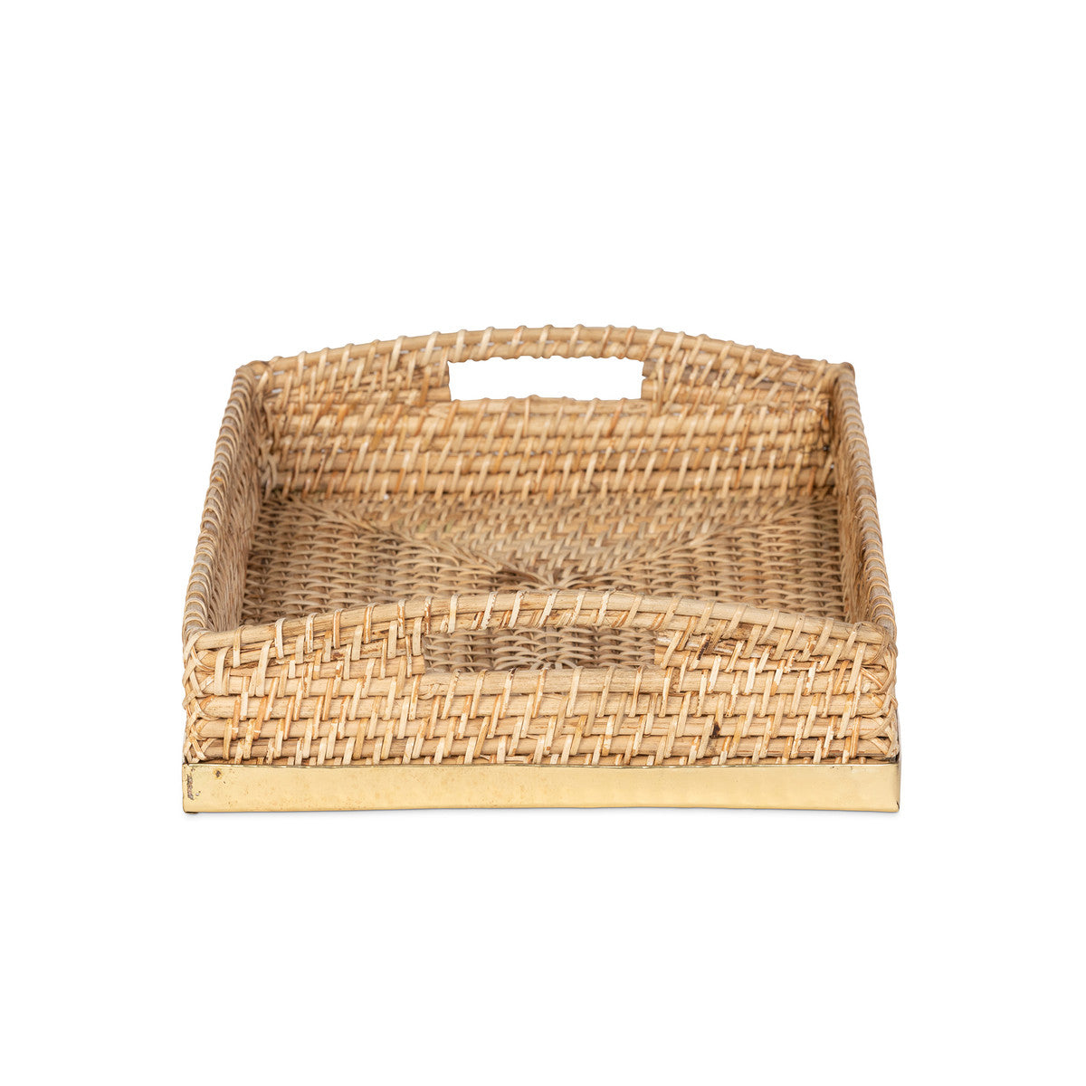 Amelia Woven Bamboo and Brass Rectangle Tray