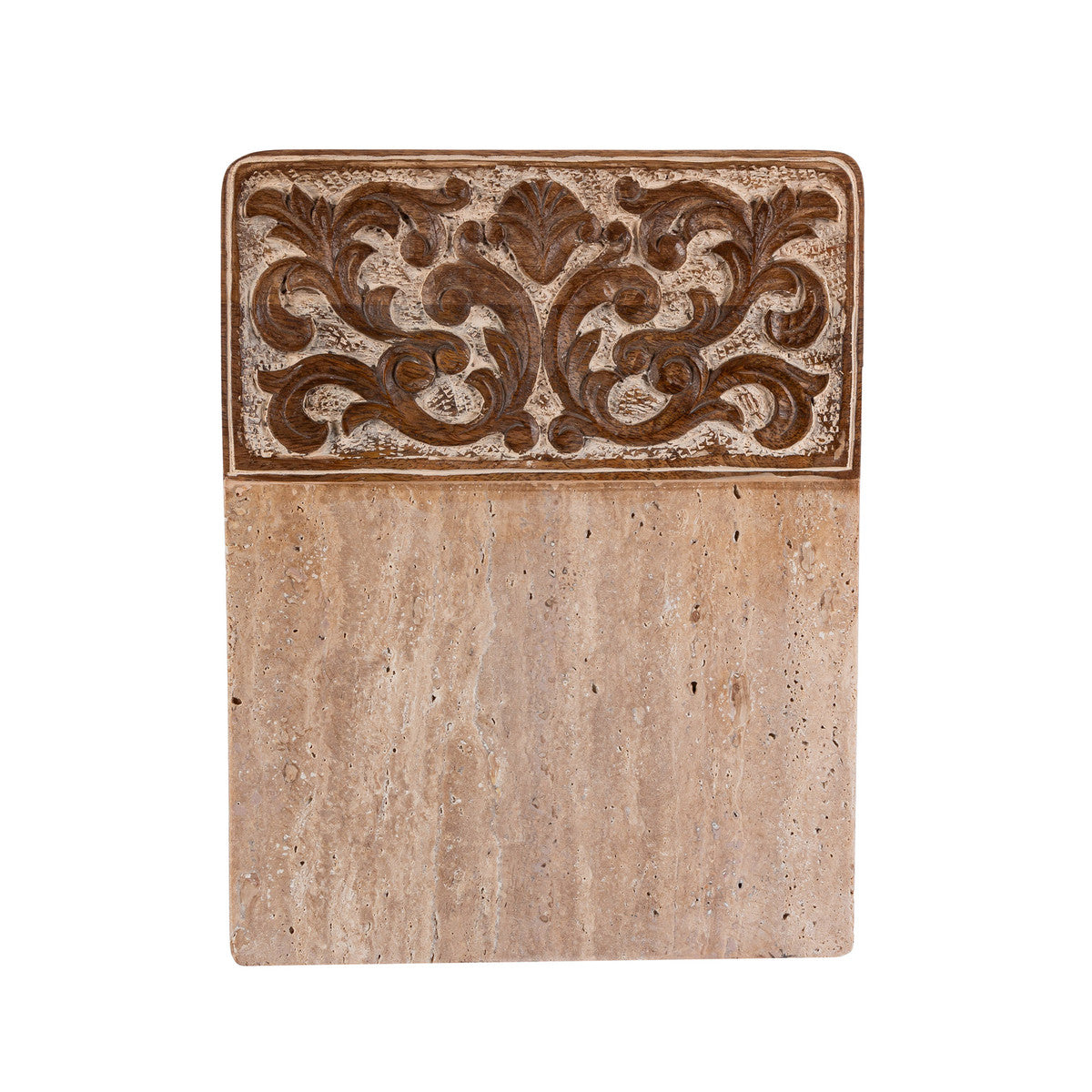 Acanthus Carved Wood and Marble Cutting Board, Natural, Large