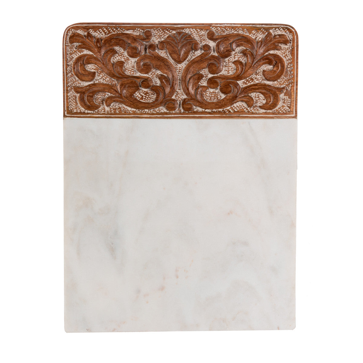 Acanthus Carved Wood and Marble Cutting Board, White, Large