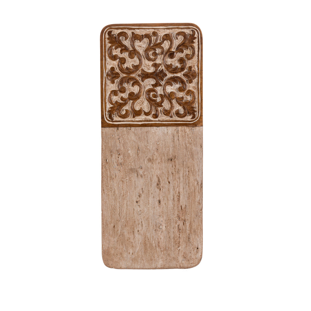 Acanthus Carved Wood and Marble Cutting Board, Natural, Small