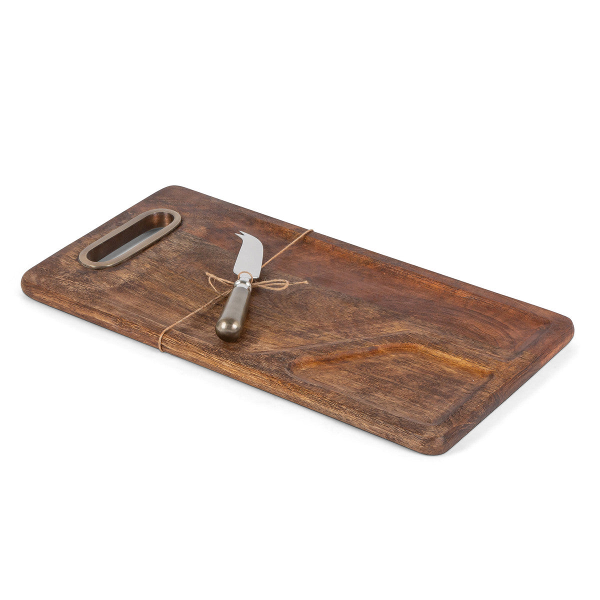 Mango Wood Cutting Board with Cheese Knife, 16"