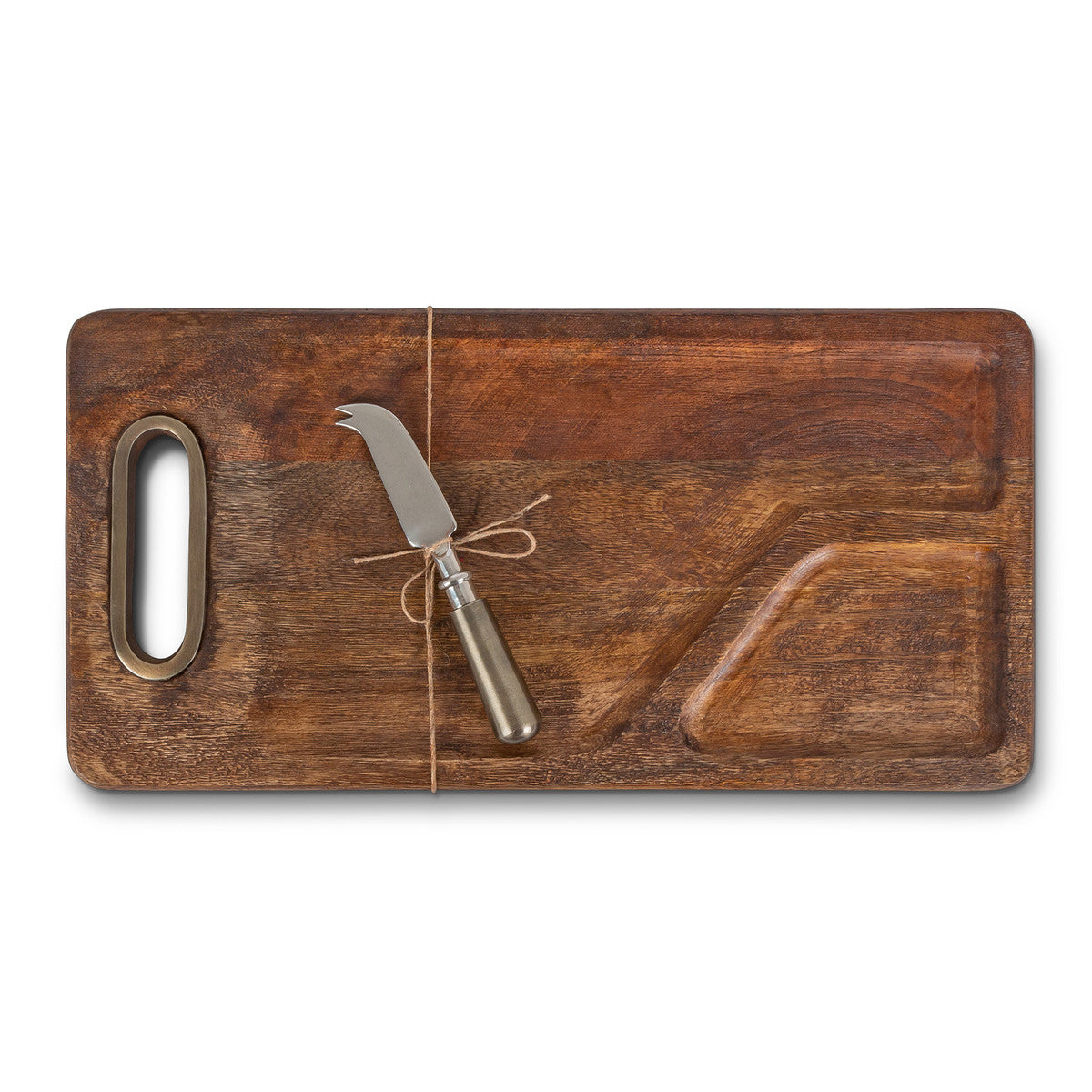 Mango Wood Cutting Board with Cheese Knife, 16"