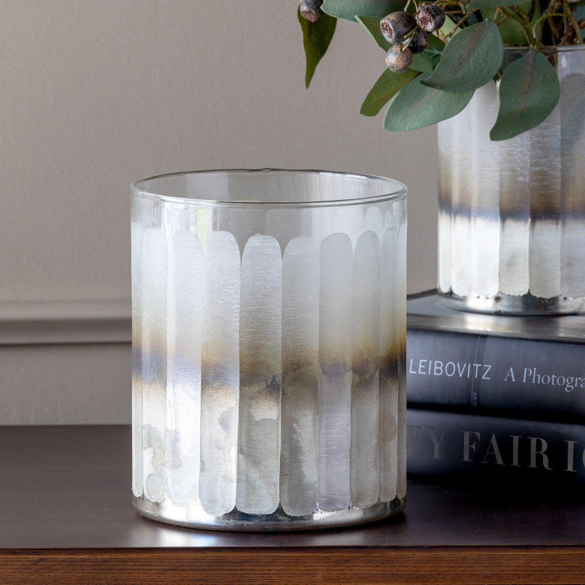 Mica Engraved Glass Hurricane, Large