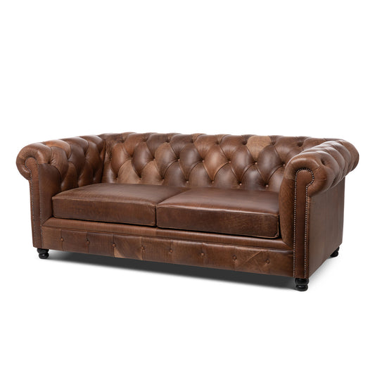Barrington Tufted Leather Sofa, Vintage Umber