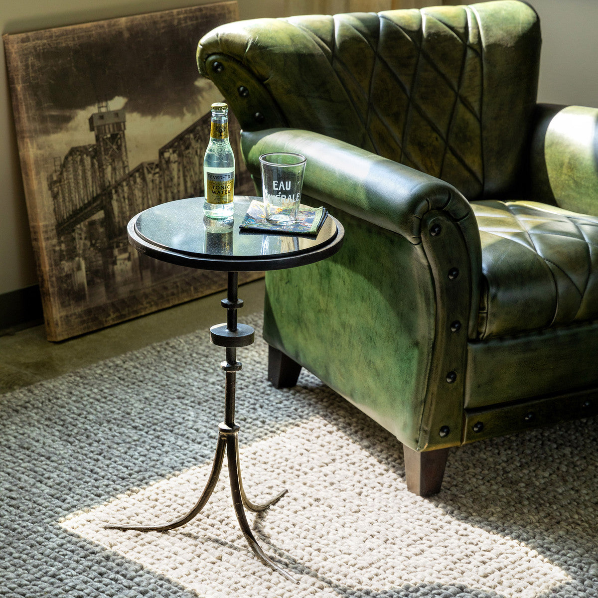 Industrial Granite Top Accent Table