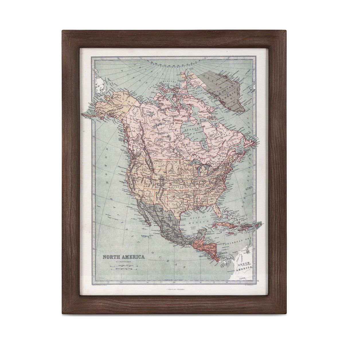 Vintage North American Wood Framed Map