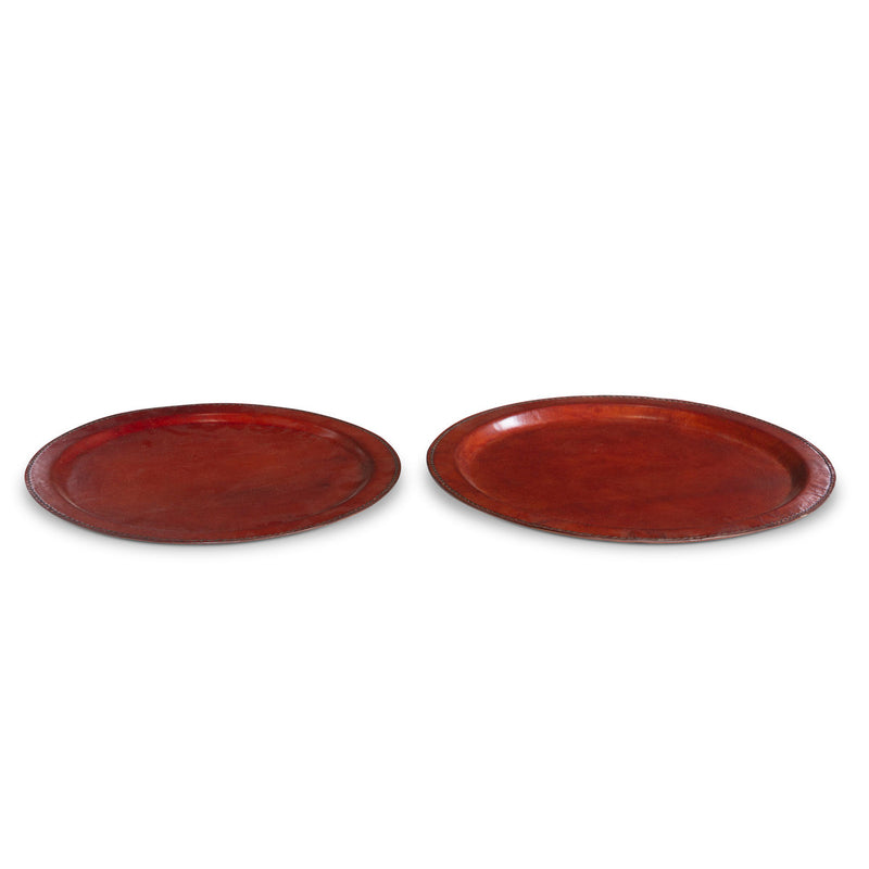 Hudson Leather Round Trays, Set of 2