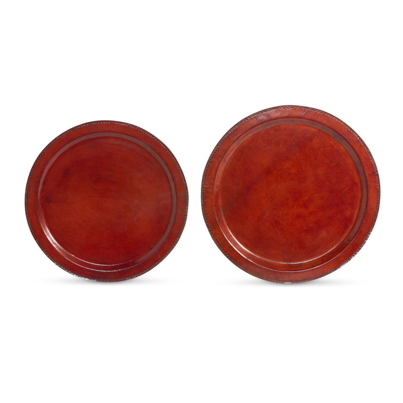 Hudson Leather Round Trays, Set of 2