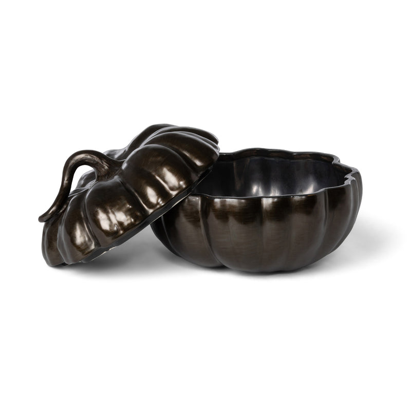 Bronze Lidded Ceramic Pumpkin Bowl Medium