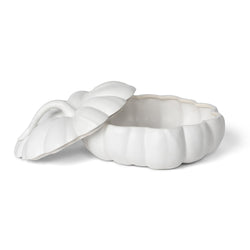 Matte White Lidded Ceramic Pumpkin Bowl Large