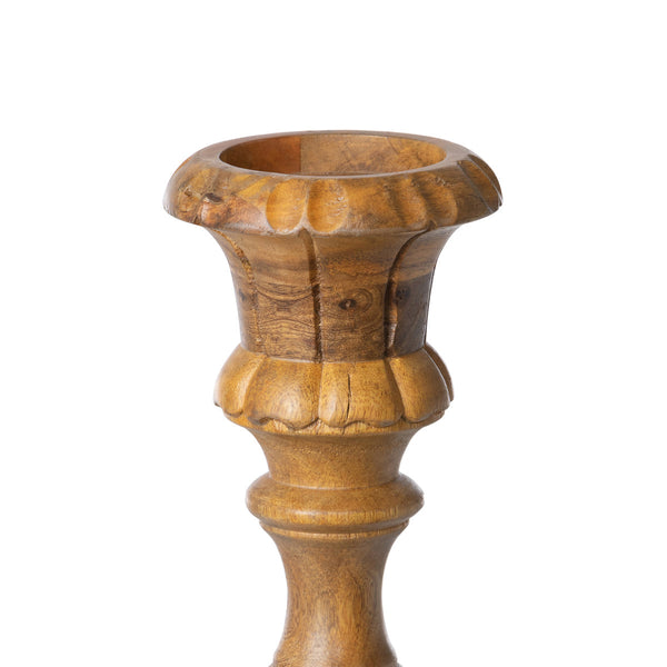 Carved Wood Pillar Candle Holder