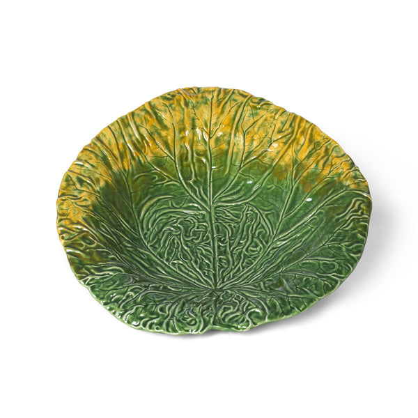 Green Cabbage Leaf Ceramic Serving Platter, 20" Dia.