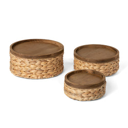 Woven Water Hyacinth Round Storage Basket, Set of 3