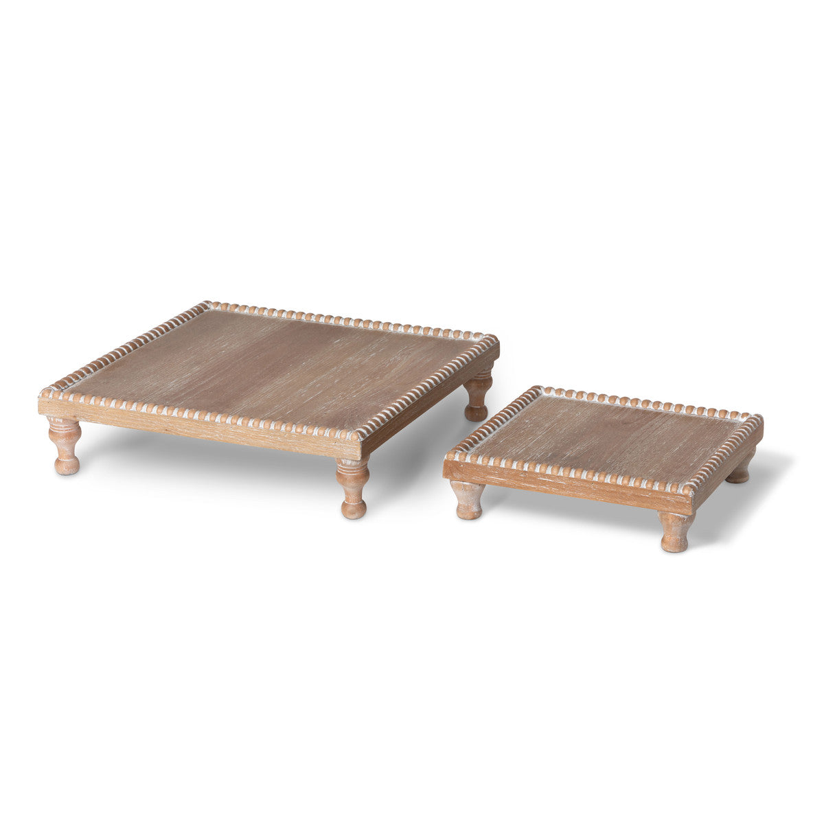 Wood Beaded Square Serving Tray, Set of 2