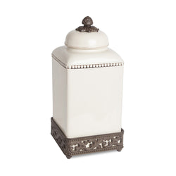 Acanthus Stoneware Square Canister, 15"