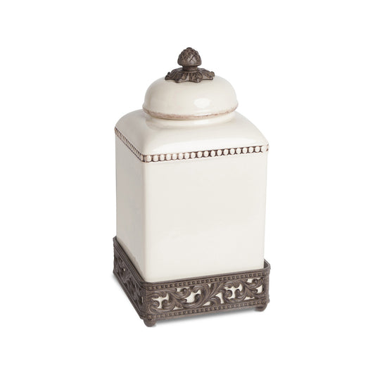Acanthus Stoneware Square Canister, 13.5"
