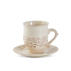 Acanthus Stoneware Cup and Saucer, Set of 4