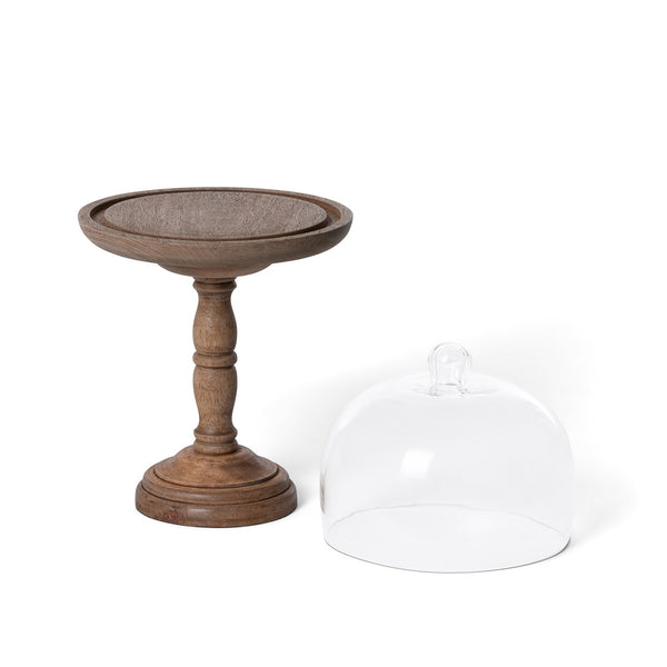 Elevated Wood Server with Glass Dome, 16"