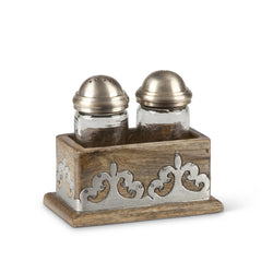 Heritage Inlay Wood Salt and Pepper Shakers, Set of 2 with Base