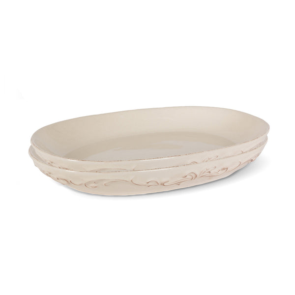 Acanthus Stoneware Oval Serving Platters, Set of 2