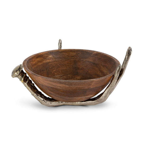 Mango Wood Bowl with Antler Stand, 12"