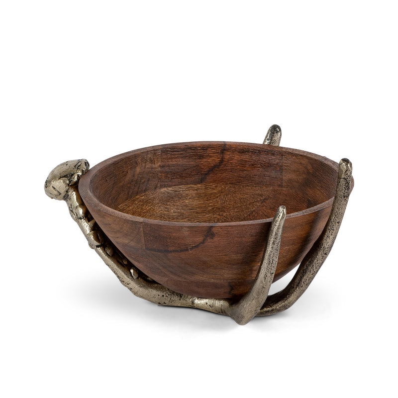 Mango Wood Bowl with Antler Stand, 10"
