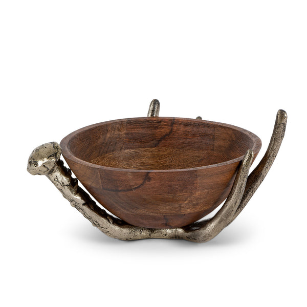Mango Wood Bowl with Antler Stand, 10"