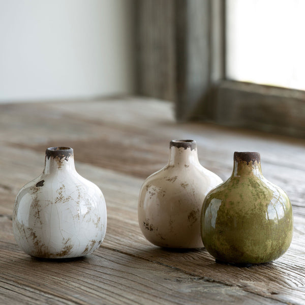 Glazed Stoneware Bud Vase, Taupe-Green, 3 Assorted Colors