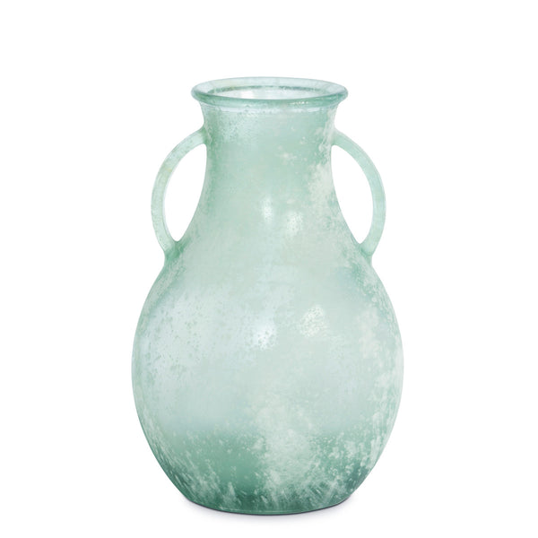 Glass Vase with Handles, Frosted Seafoam, Large