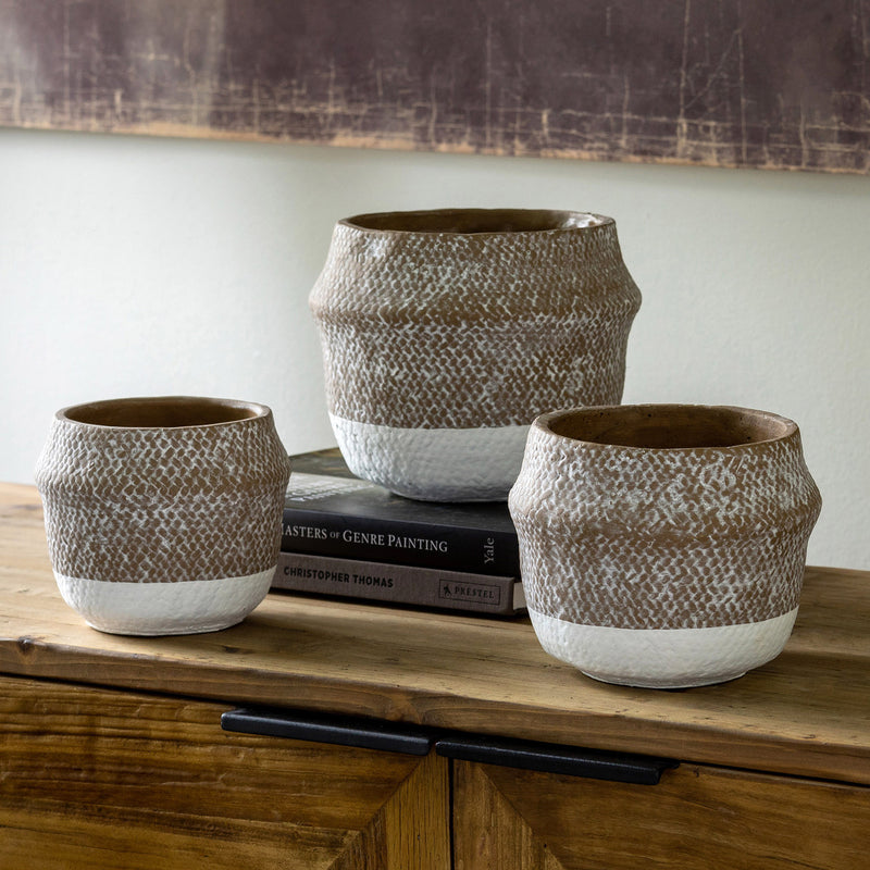 Woven Pattern Cement Pot, Large