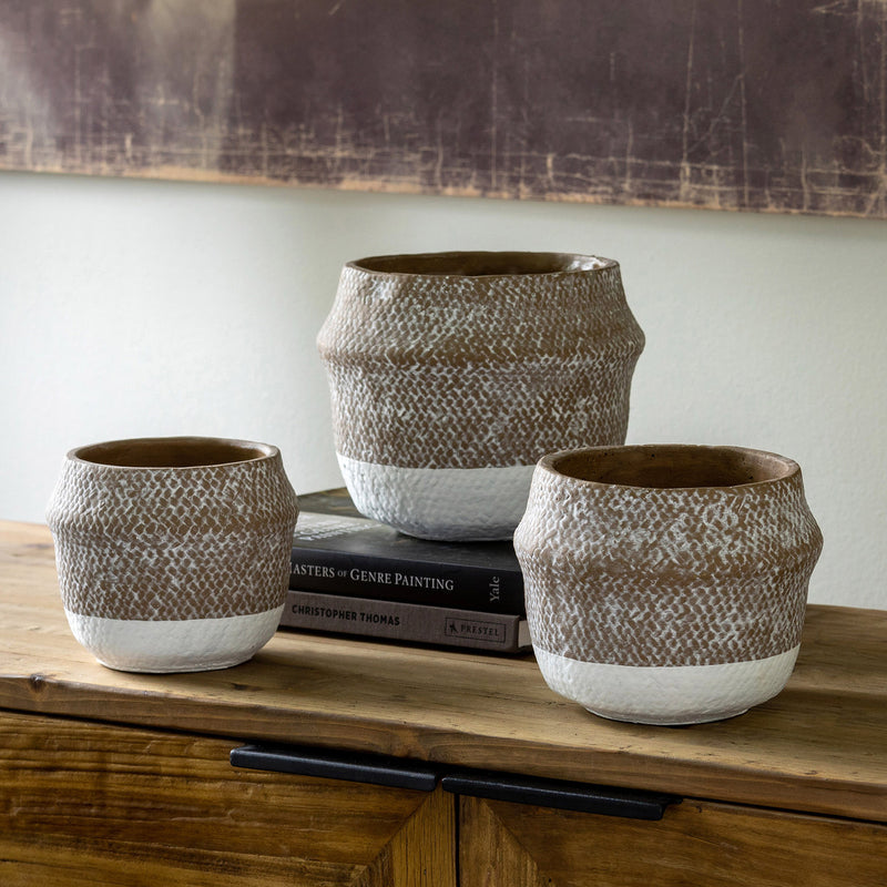 Woven Pattern Cement Pot, Medium