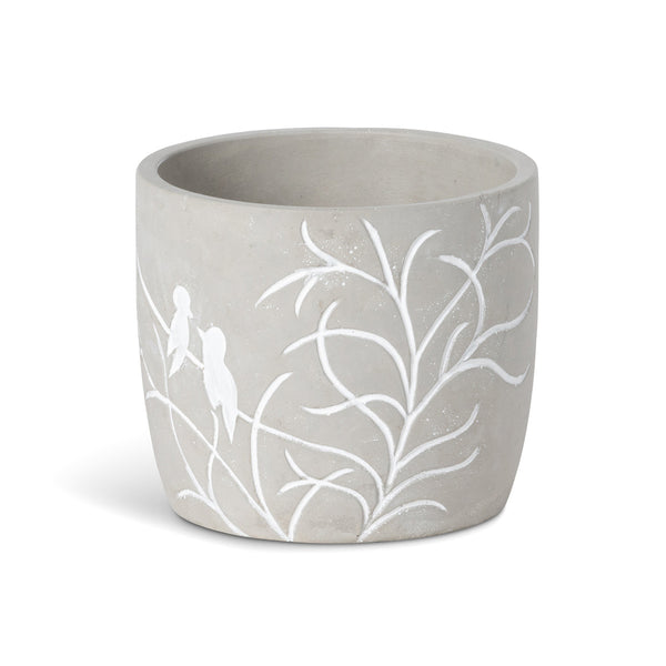 Lovebirds Silhouette Cement Pot, Large