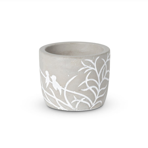 Lovebirds Silhouette Cement Pot, Small