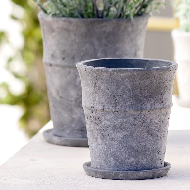 Meyer Cement Garden Pot w/ Tray, 7.25"