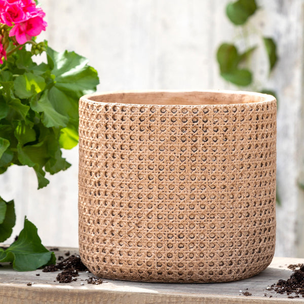 Cane Relief Pattern Cement Pot, 10.25"