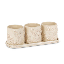 Acanthus Stoneware Herb Pots with Tray, Set of 3 with Tray