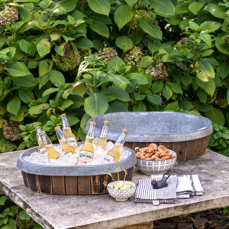 Galvanized Lined Wooden Oval Trays