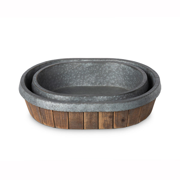 Galvanized Lined Wooden Oval Trays