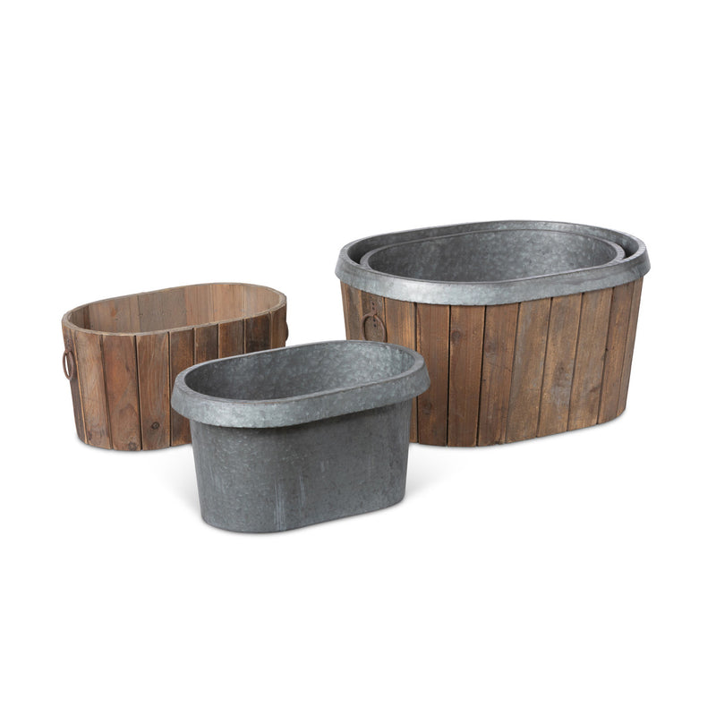 Galvanized Wooden Oval Tub