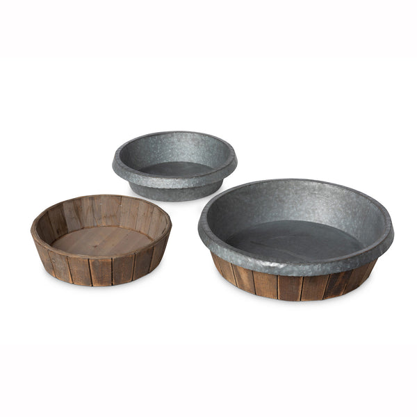 Galvanized Lined Round Wooden Trays