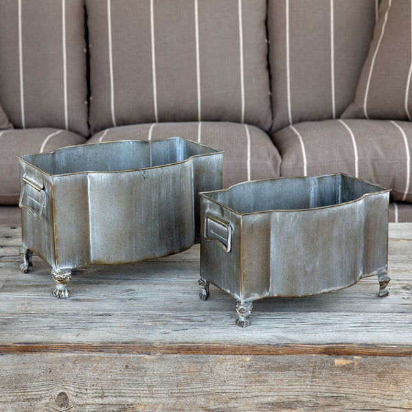 Handsome Footed Metal Planter, Set of 2