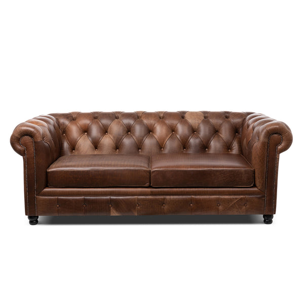 Barrington Tufted Leather Sofa, Vintage Umber