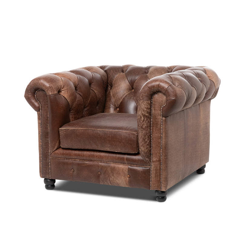 Barrington Tufted Leather Chair, Vintage Umber