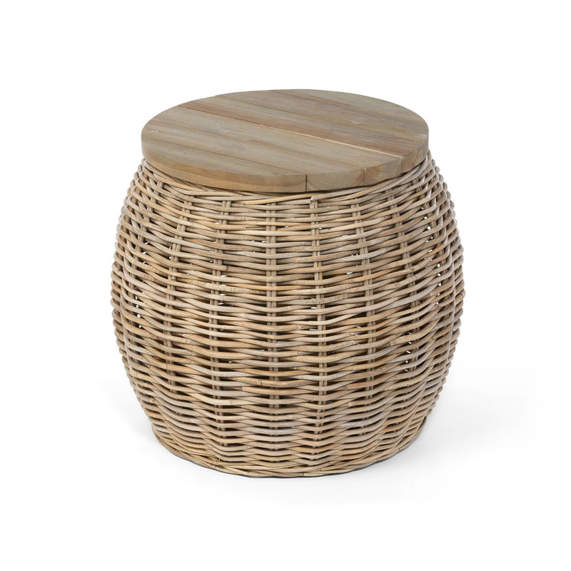 Rattan Side Table with Wood Top