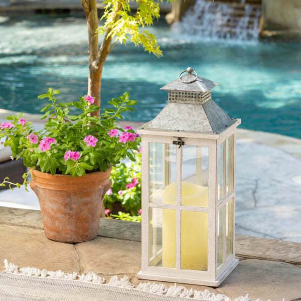 Coastal Whitewash Lantern, Medium