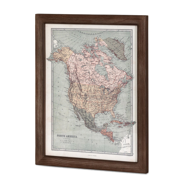 Vintage North American Wood Framed Map