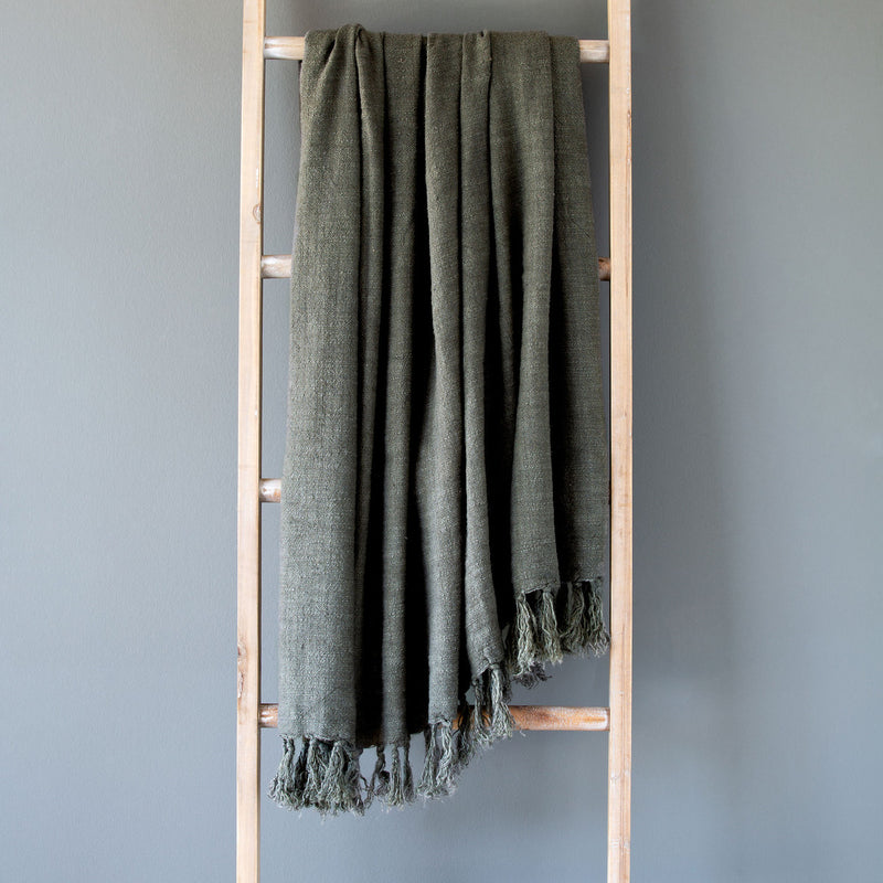 Washed Linen Throw, Olive Green