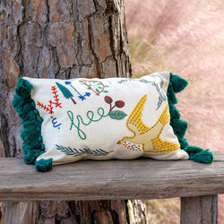 "Free" Bird Appliqued Cotton Pillow